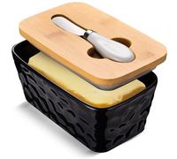 Mantequeras de piedra con tapa - Mantequera grande de cer mica para encimera - Doble sello de silicona - Negra