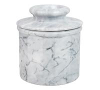 Mantequilla blanca ahumada de mármol, vasija de mantequilla francesa hecha a mano con línea de agua para mantequilla untable, jarra de mantequilla con tapa para mostrador