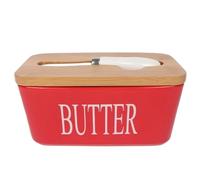 Mantequillera Caja for sellar mantequilla Mantequera con tapa Mantequeras de cerámica Platos Latas Bandejas for queso cocina tapas(Red)