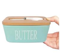 Mantequillera Caja for sellar mantequilla Mantequera con tapa Mantequeras de cerámica Platos Latas Bandejas for queso cocina tapas(Light Green)