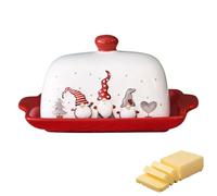 Mantequillera de cerámica con tapa, decoración navideña, diseño de Papá Noel, árbol de alce, mantequilla, recipiente para mantequilla, pan, postre (A)