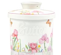 Mantequillera de cerámica francesa (blanco+flores)