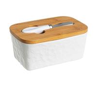 Mantequillera de porcelana con tapa de bambú, rectangular, con colores degradados, apta Compatible with lavavajillas, ideal Compatible with postres.(Groen)