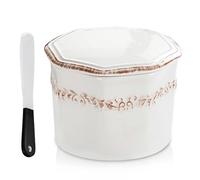 Mantequillera francesa, 280 g, de cerámica, de porcelana, refrigerada por agua con refrigeración por agua, mantequera de cerámica con tapa para untar mantequilla