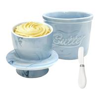 Mantequillera Francesa Con Tapa, Mantequera Francesa Con Cuchillo, Mantequera de Cerámica, Mantequilla Agua Refrigerado, Butter Dish para Guardar Mantequilla Fresca (Mármol Azul Negro, 6 oz)