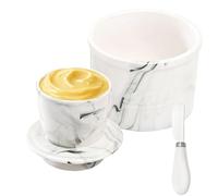 Mantequillera Francesa Con Tapa, Mantequera Francesa Con Cuchillo, Mantequera de Cerámica, Mantequilla Agua Refrigerado, Butter Dish para Guardar Mantequilla Fresca (Mármol Blanco Negro, 6 oz)