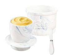 Mantequillera Francesa Con Tapa, Mantequera Francesa Con Cuchillo, Mantequera de Cerámica, Mantequilla Agua Refrigerado, Butter Dish para Guardar Mantequilla Fresca (Mármol Azul Blanco, 6 oz)