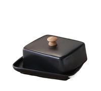 Mantequillera Platos rectangulares for mantequilla, caja de queso, mesa comedor, mantequera cerámica con tapa, aperitivos for el hogar, plato for , utensilios cocina(Black)
