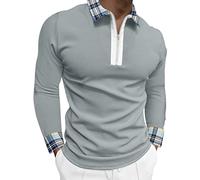 Mantequillera Sólido Blusa Cuello Cuadros Camiseta Cuello vuelto Manga Corta Tops Camiseta Camuflaje Hombres, gris, XXL