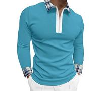 Mantequillera Sólido Blusa Cuello Cuadros Camiseta Cuello vuelto Manga Corta Tops Camiseta Camuflaje Hombres, azul claro, XXL