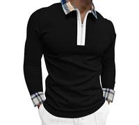 Mantequillera Sólido Blusa Cuello Cuadros Camiseta Cuello vuelto Manga Corta Tops Camiseta Camuflaje Hombres, Negro , XXL