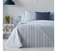 Manterol Colcha bouti reversible estampado raya y espiga azul - cama 150/160cm