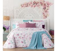 Manterol Colcha Cubrecamas Boutí Reversible Stencil 242 Acuarela y Ornamento + Fundas de Cojín (Cama 135/140 cm)