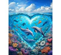 mantianhome Kit de punto de cruz estampado Amor, peces y corales (11 ct), ideal para principiantes, ideal como regalo para aficionados al bricolaje avanzados-40X50CM