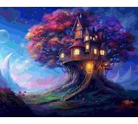mantianhome Kit de punto de cruz para adultos: Casa del árbol 11CT, kit de bordado preimpreso para principiantes, kit de costura DIY - 40x50cm