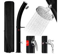 Mantigositeen Ducha solar de 35 litros, color negro, columna curvada con cabezal de ducha de 360°, incluye cubierta protectora y calefacción solar ajustable (3,5 bares)