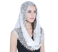 Mantilla blanca con diseño de infinito, velo católico, velo de iglesia que cubre la cabeza de la misa latina, Blanco, M