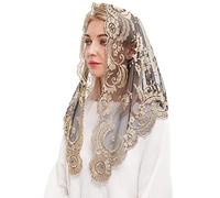 Mantilla de encaje bordada, iglesia católica, velo para celebraciones religiosas, Dorado y Negro, 120cm*60cm