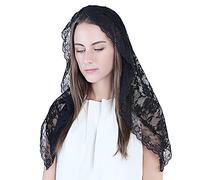 Mantilla de encaje católica para cubrir la cabeza para la misa latina, Negro, M