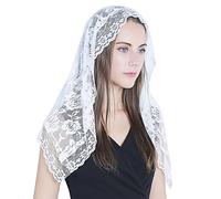 Mantilla de Encaje con Velo Católico, Capilla, Velo para Cubrir la Cabeza de la Misa Latina, Blanco, M