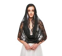 Mantilla de encaje de la princesa novia, velo de encaje floral vintage, velo de boda, velos largos de capilla, iglesia católica (A17), Negro, Talla única