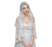 Mantilla de encaje musulmana para cubrir la cabeza de la novia para ceremonias en interiores y exteriores, encaje transpirable, blanco, Talla única