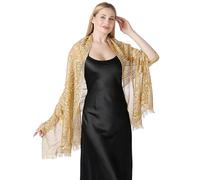 Mantilla de moda para mujer, chal de fiesta de boda para mujer, con ribete de encaje, bufandas, chal, velo, foulard femenino, envoltura de boda para mujer, dorado, Talla única