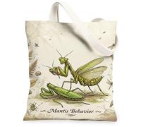 Mantis - Bolsa de lona para mujer, diseño de escarabajo helecho, verde primavera, lavable, reutilizable, ideal para viajes, trabajo, compras, librería, 13 x 15 pulgadas