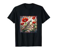 Mantis Religiosa vidriera Vibrante Flor de Amapola Arte de Insectos Camiseta