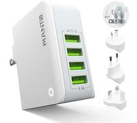 MANTO Adaptador de Viaje Internacional - Enchufe Universal para US, UK, EU, AU, 4 Puertos USB-A, Carga Rápida 4.4A/22W