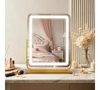 MantoLite Espejo de maquillaje 40 x 47 cm, espejo de mesa con interruptor táctil Espejo de tocador giratorio 360° Espejo de belleza iluminado 3 modos de iluminación
