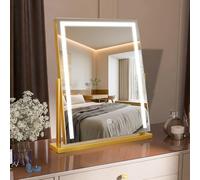 MantoLite Espejo de maquillaje 52 x 58 cm, espejo de tocador LED, 14 W, espejo de maquillaje LED giratorio 360°, interruptor táctil regulable, 3 colores de luz