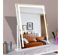 MantoLite Espejo de mesa cuadrado con interruptor táctil, 52 x 58 cm, espejo cosmético grande con luces giratorias 360°, espejo de maquillaje LED blanco, regulable con luces para dormitorio