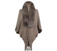 Mantón de Cuello de Piel con Flecos de Punto de Invierno Chal de Piel sintética Engrosado Suelto Abrigo de Punto cálido Abrigo de Mujer para Clima frío, Vestidos de Noche Caqui