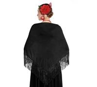 Mantón de Manila bordado de flor colores liso para mujer niña, Manton de Flamenco para el Vestido de Feria, Sevillana o Flamenca (Negro liso grande)