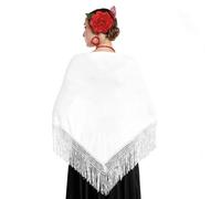 Mantón de Manila bordado de flor colores liso para mujer niña, Manton de Flamenco para el Vestido de Feria, Sevillana o Flamenca (Blanco liso grande)