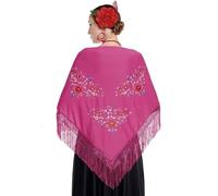 JORXG Mantón de Manila bordado de flor colores liso para mujer niña, Manton de Flamenco para el Vestido de Feria, Sevillana o Flamenca (Rosa flor grande)