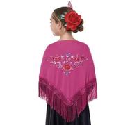 Mantón de Manila bordado de flor colores liso para mujer niña, Manton de Flamenco para el Vestido de Feria, Sevillana o Flamenca (Rosa flor pequeña)