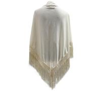 Mantón de Manila de Pico en Triángulo para Mujer, Mantones de Flamenca adulto de Color liso, Mantoncillos de Flamenca, Talla única (Crema)