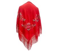 Mantón de Manila Mujer de Pico en Triángulo, Mantones de Flamenca Bordado en Flores, Mantoncillos de Flamenca de Flor (Rojo)