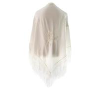 Mantón de Manila Mujer de Pico en Triángulo, Mantones de Flamenca Bordado en Flores, Mantoncillos de Flamenca de Flor (Blanco bordado liso)