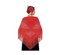 Mantón Manila Chulapa Mujer【Talla Adulto 150 x 60 cm 】[Color Rojo] Disfraz Chulapas Mantón Flamenco Bordado San Isidro