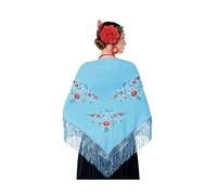 Mantón Manila Chulapa Mujer【Talla Adulto 150 x 60 cm 】[Color Turquesa] Disfraz Chulapas Mantón Flamenco Bordado San Isidro