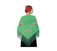 Mantón Manila Chulapa Mujer【Talla Adulto 150 x 60 cm 】[Color Verde] Disfraz Chulapas Mantón Flamenco Bordado San Isidro