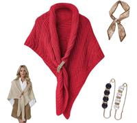 Mantón Triangular Multifuncional para Damas, Bufanda De Moda, Chal Triangular De Punto, Ponchos Cálidos para Otoño E Invierno (Red,One Size)