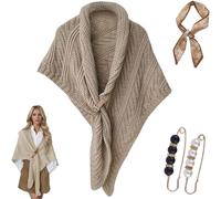 Mantón Triangular Multifuncional para Damas, Bufanda De Moda, Chal Triangular De Punto, Ponchos Cálidos para Otoño E Invierno (Khaki,One Size)