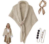 Mantón Triangular Multifuncional para Damas, Bufanda De Moda, Chal Triangular De Punto, Ponchos Cálidos para Otoño E Invierno (Off White,One Size)