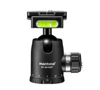 Mantona Cabeza de Bola Fortress de 34 mm a 10 kg, Cabezal de trípode con función panorámica de 360° y 3 Niveles de Burbuja, Incluye Placa de liberación rápida y Control de Movimiento de fricción