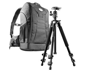 Mantona Scout Trekking - Conjunto 2 en 1 con Mochila y trípode para cámaras réflex, Color Negro