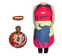 MANTONDEMANILA.COM Set Flamenco de España - Delantal de Cocina con Lunares, Salvamanteles de Corcho y Pulsera Bordada | Souvenirs España, Accesorios de Cocina Decorativos (Lunares Salvamanteles)